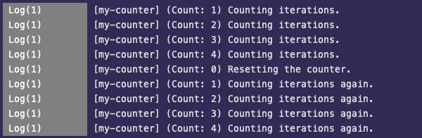 count reset modifier example terminal output