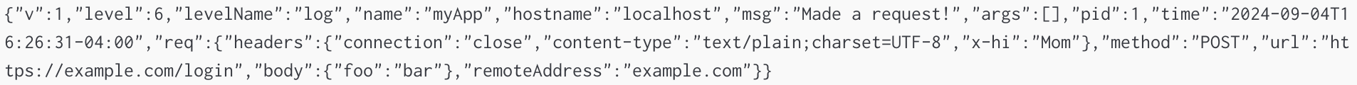 example of a json log with a serialized request