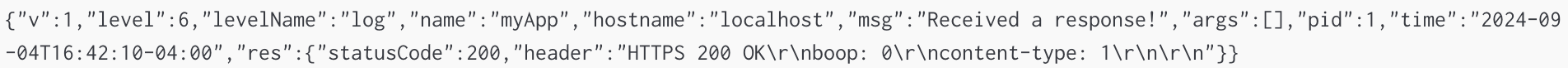 example of a json log with a serialized response